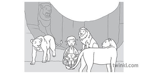 Daniel In The Lions Den 14 Black And White Illustration Twinkl