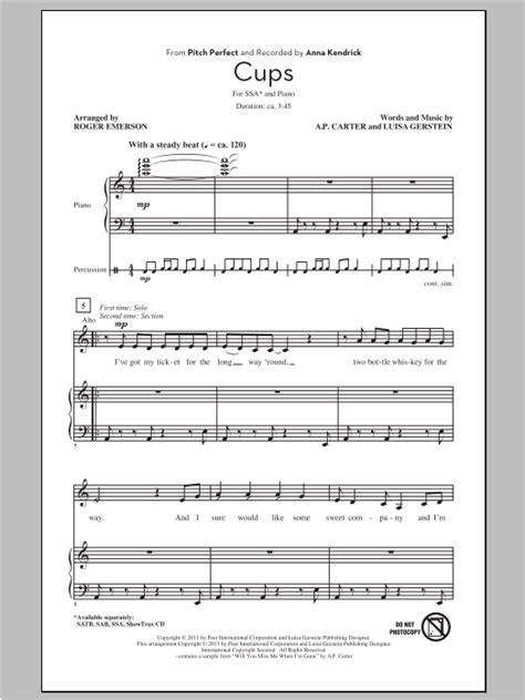 Cups From Pitch Perfect Arr Roger Emerson Sheet Music Anna