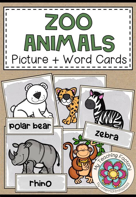 Zoo Animals Tarjetas De Imágenes Y Palabras Material De La