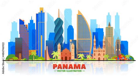 Panama City Panama Skyline With Panorama In White Background