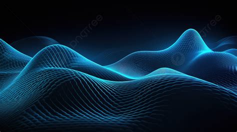 Blue Wavy Waves On Black Background 3d Blue Glowing Abstract