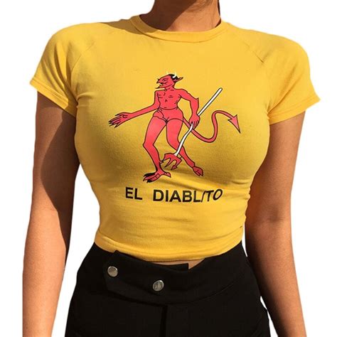 Buy Sexy Slim Cropped T Shirt Women Cartoon Print