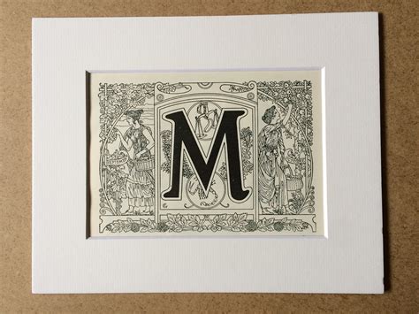 1923 Letter M Art Nouveau Original Antique Print Mounted And Matted