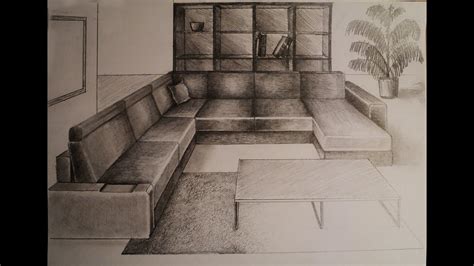 A weeknight dinner for two, game night with the kids, morning coffee alone. How to draw - One point perspective - living room ...
