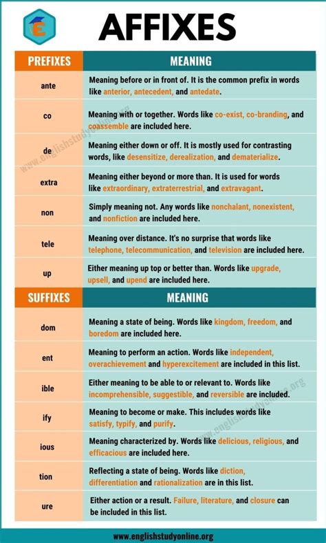 Affixes Definition List Of Common Prefixes Suffixes English Study