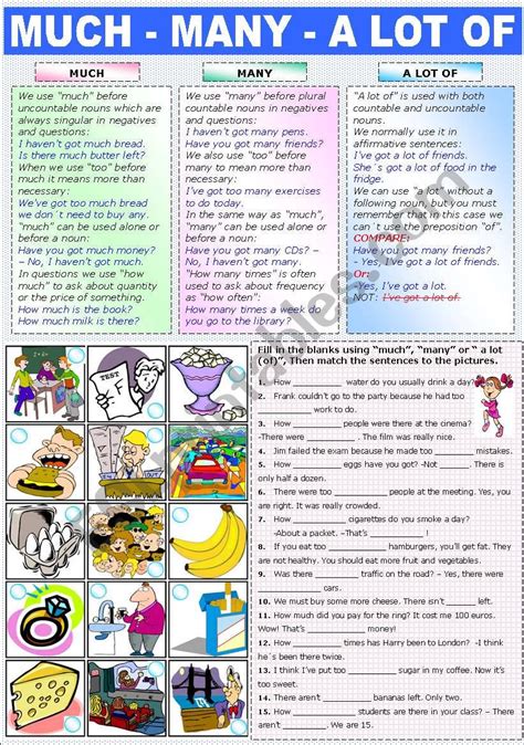 Much Many A Lot Of Esl Worksheet By Katiana