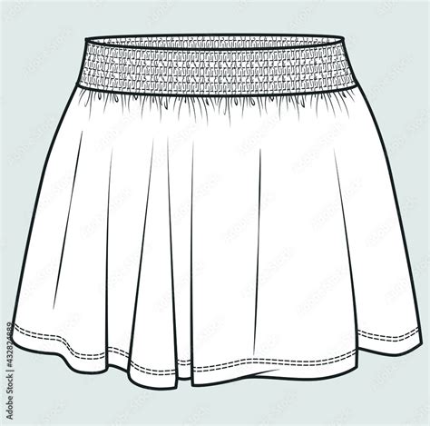 Vetor De Skirt Flat Sketch For Girls Skirt Technical Drawing Girls
