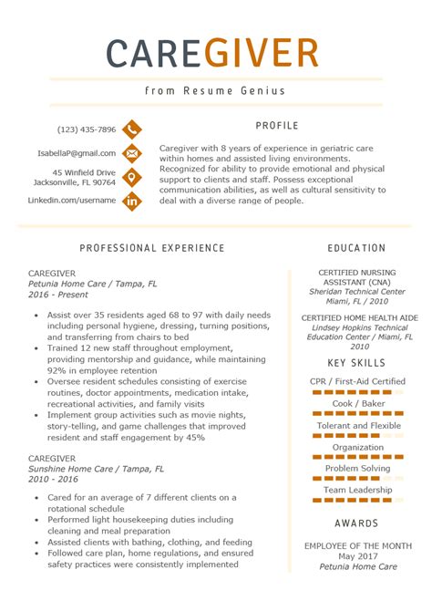Directed a department composed of 20 sales people to maximize opportunities at. Caregiver Resume Example & Writing Guide | Resume Genius