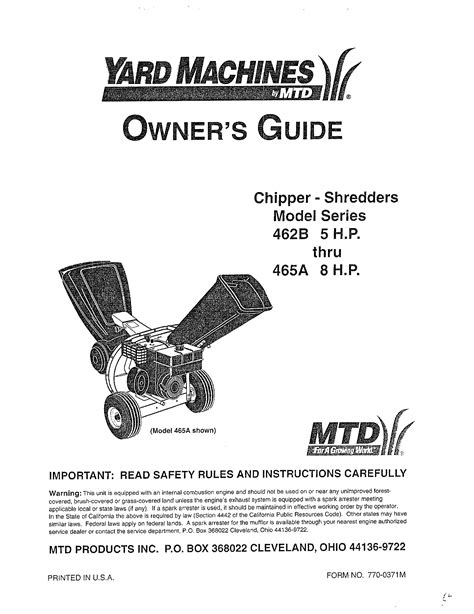 MTD 247462B000 User Manual CHIPPER SHREDDER Manuals And Guides WL000209