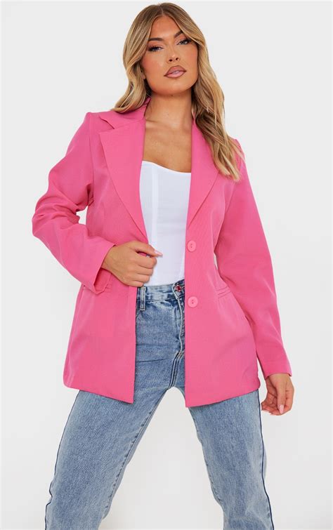 hot pink fitted structured basic blazer prettylittlething aus
