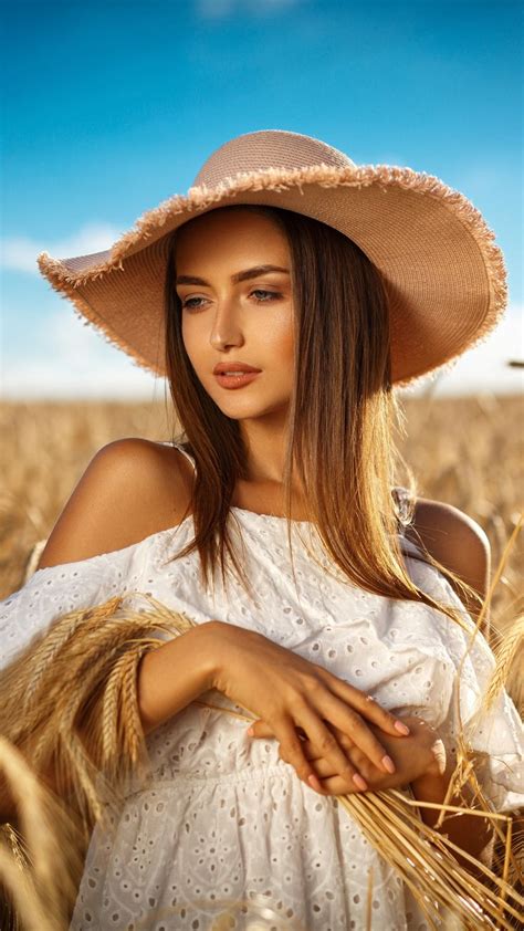 Beautiful Woman Straw Hat Outdoor Wheat Farm 1080x1920 Wallpaper Photography Poses Women