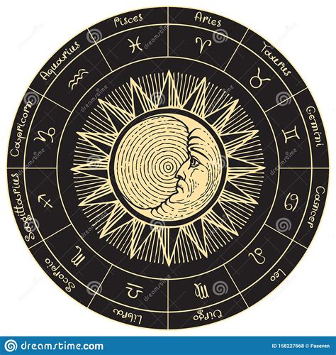 Circle Zodiac Signs With Sun And Moon Stock Vector Illustration Of