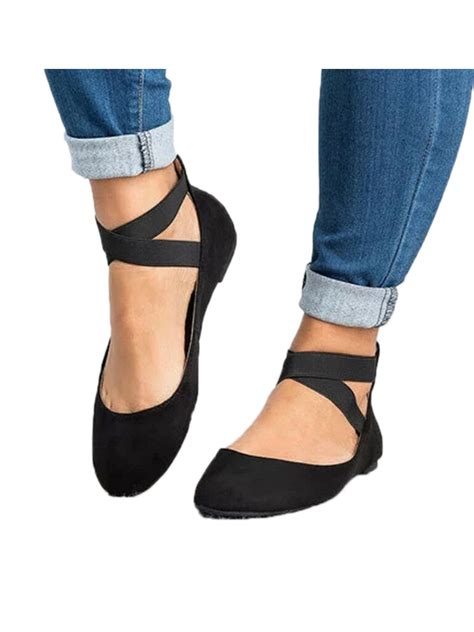 Lallc Womens Ankle Strap Ballerina Ballet Flats Casual Comfy Party
