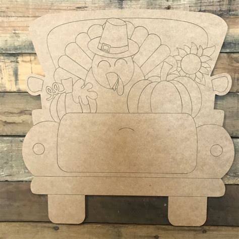 Turkey And Pumpkin Truck Unfinished Wood Cutout Paint By Line In 2021