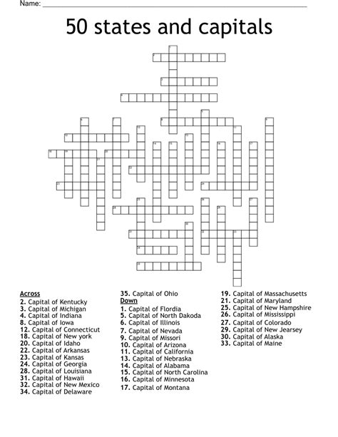 United States State Capitals Crossword Puzzle Free 54 Off