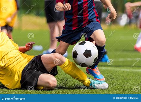 Soccer Football Tackle Moment Skill Of Tackling In Soccer Game Stock Image Image Of Field