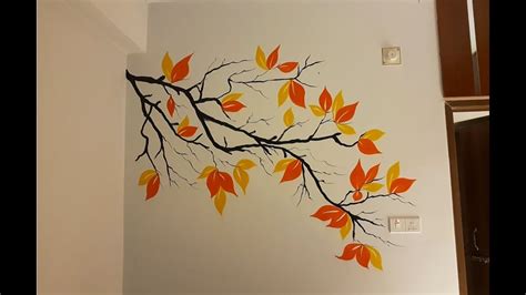 Easy Wall Painting Design Nature With Tree Youtube