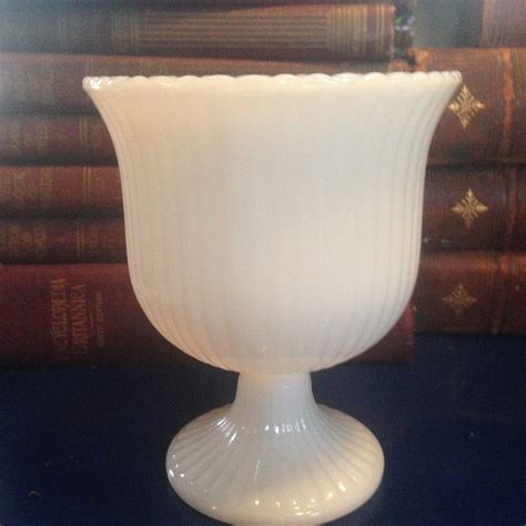 Vintage Large Footed Ribbed Milk Glass Vase E O Brody Etsy Milk