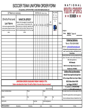 Team Uniform Order Form Fill Online Printable Fillable Blank