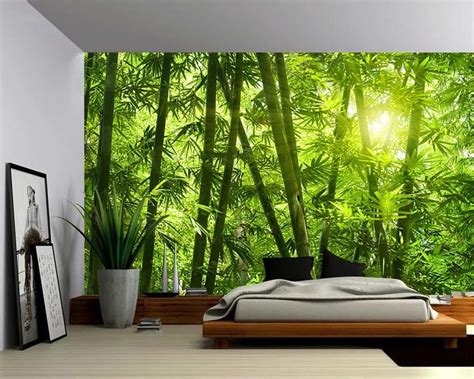 Green Bamboo Forest Sunlight Large Wall Mural Self