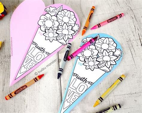 Download INSTANT DOWNLOAD Mother's Day Blank Name Card Coloring page printable bouquet of flowers heart ...