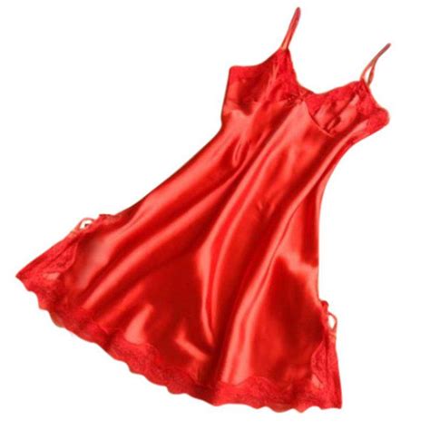 Buy Women Nightwear Sexy Mini Nightgowns Deep V Straps Skirts Tempatation Silk Lace Sleepwear At