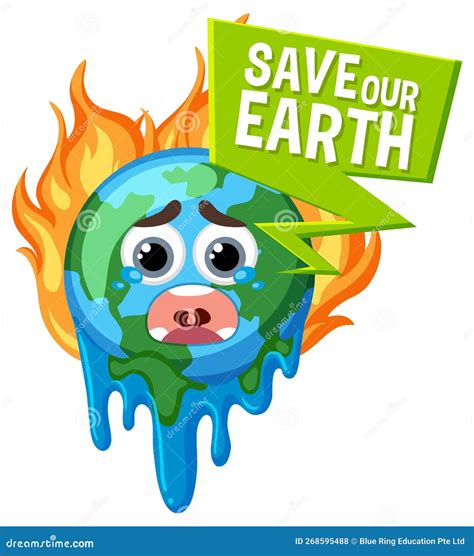 Save The Earth Text With A Happy Earth Character Stock Vector