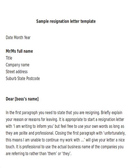 20 Sample Resignation Letter Template Important Elements And Tips