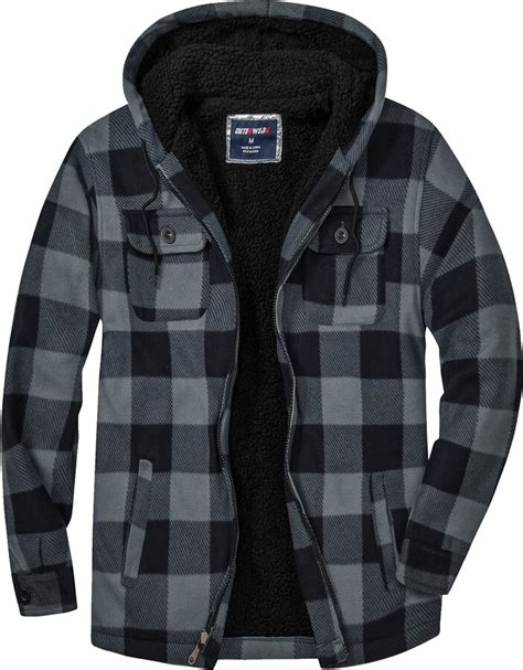 Scodi Mens Flannel Shirt Jacket Fleece Lined Plaid Coat Full Zip Up