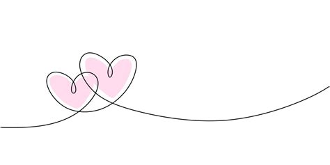 Continuous Line Drawing Of Love Sign With Two Pink Hearts Embrace