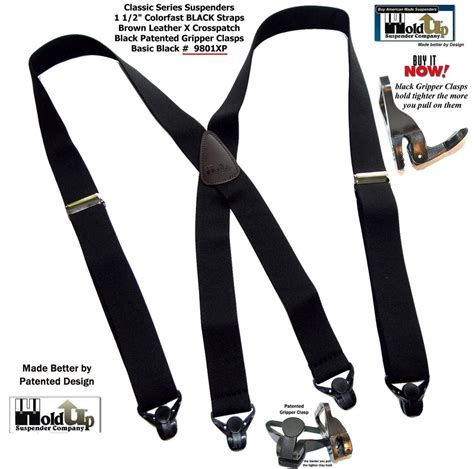 Holdup Brand Classic Series Basic Black X Back Suspenders With Black G
