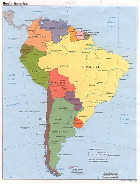 Mapa grande detallada política de América del Sur con las capitales y principales ciudades