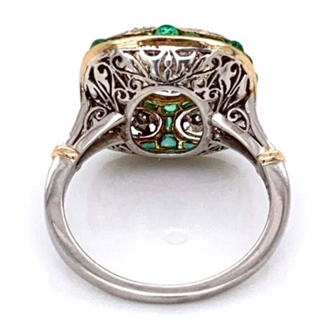 Emerald And Diamond Art Deco Style Platinum Engagement Ring Fine Estate