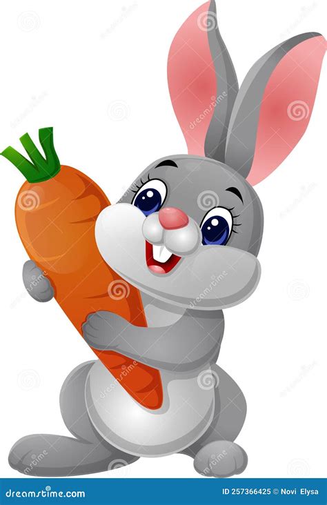 Cute Rabbit Cartoon Holding A Carrot Stock Vector Illustration Of