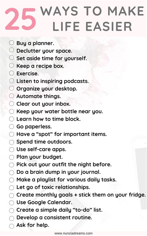 25 Ways To Make Life Easier Printable Checklist Nunziadreams