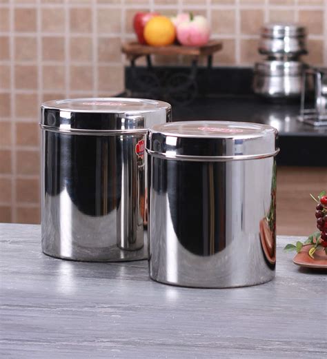 buy stainless steel round containers set of 2 by aristo online containers and jars kitchen