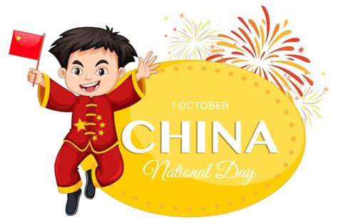 Banner Del Día Nacional De China Con Un Personaje De Dibujos Animados