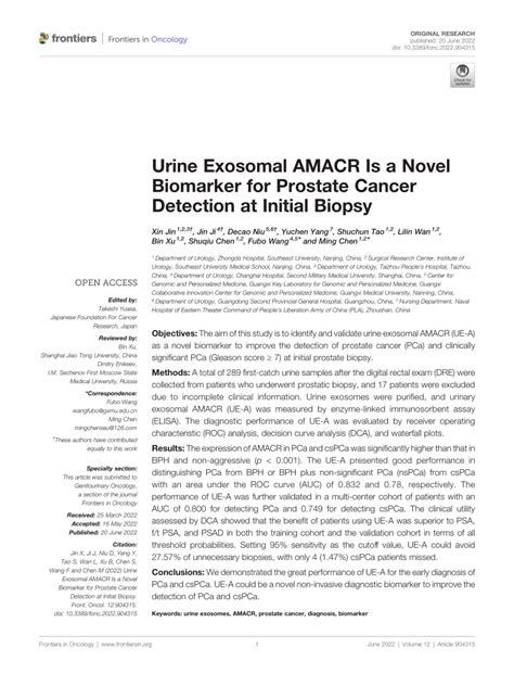 Pdf Urine Exosomal Amacr Is A Novel Biomarker For Prostate Cancer