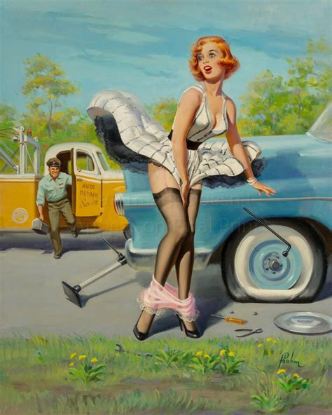 Art Frahm Pin Up Poster Or Canvas Print Tow Truck Flat Tire Classic Car Ebay