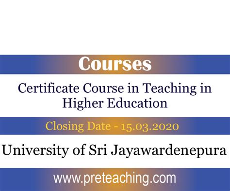 Students may choose specific areas of study or choose general teaching techniques. Certificate Course in Teaching in Higher Education ...
