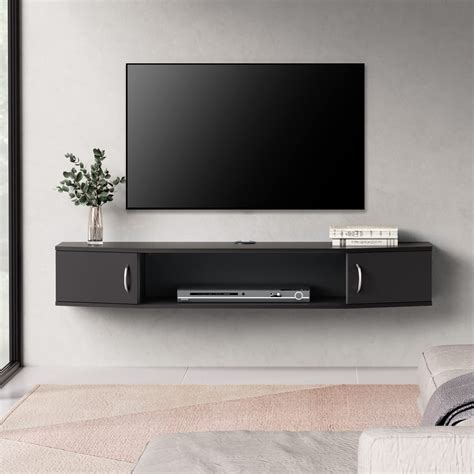 Fitueyes Floating Tv Stand Wall Mounted Tv Shelf With Door Wood Media