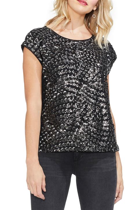 Lyst Vince Camuto Sequined Front Top In Black