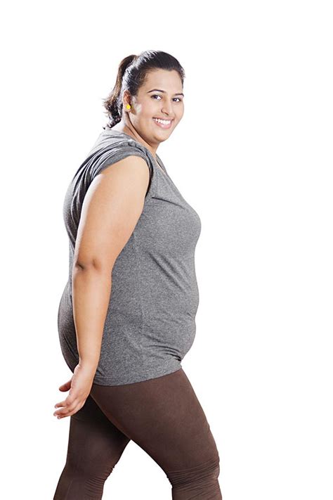 Happy Babe Indian Fat Woman Walking On White Background