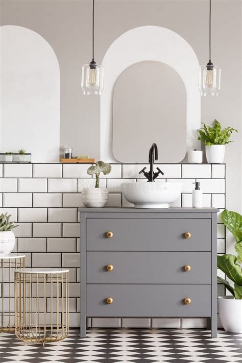 Modern Bathroom In Orange Color Stock Photo Image Of Door Indoors