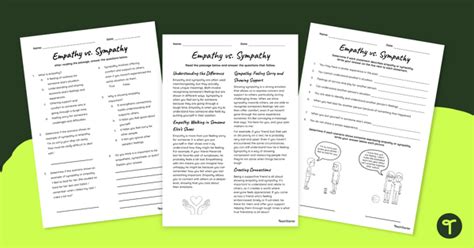 Empathy Vs Sympathy Reading Comprehension Worksheet Teach Starter