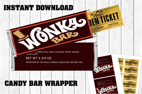Willy Wonka Chocolate Bar Wrapper Instant Download Happy Etsy