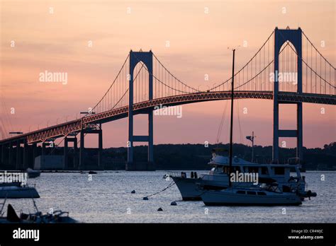 United States Rhode Island Newport Claiborne Pell Bridge Stock Photo