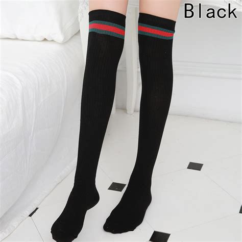 New Thigh High Sexy Cotton Red Green Stripes Over The Knee Warm