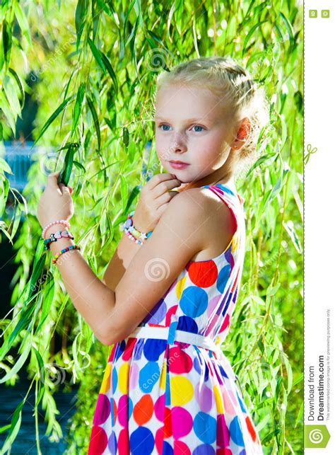 Girl Near Willow Tree Near The Water Stock Image Image Of Position River 79376259