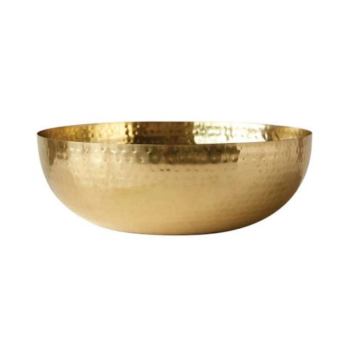 Storied Home 14 In 56 Fl Oz Gold Round Hammered Iron Serving Bowls